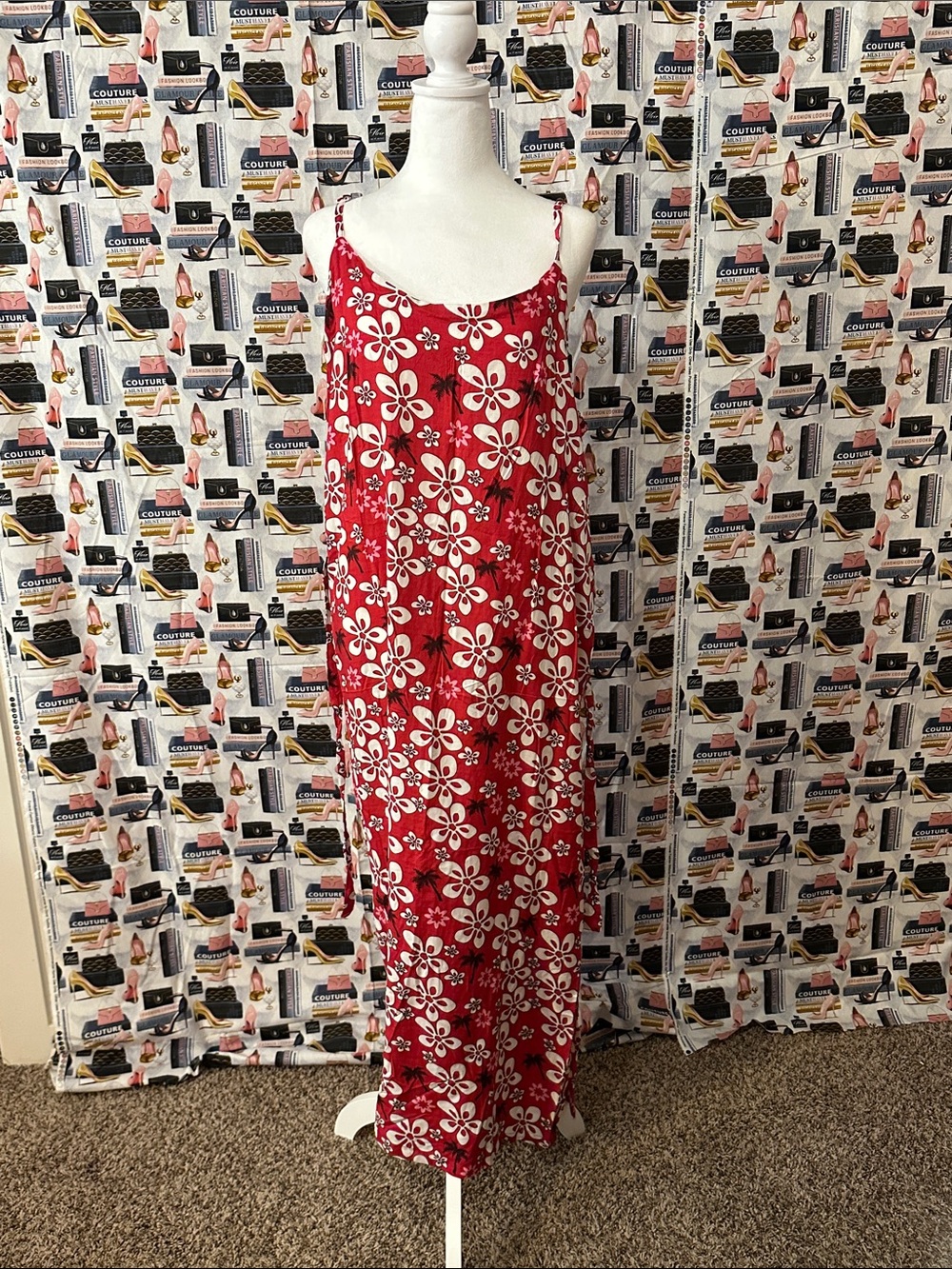 Blue Sky Red Floral Slip Dress